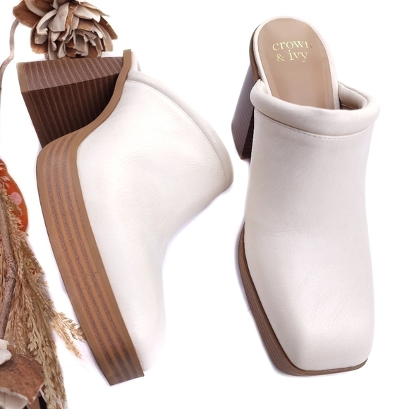 Crown Ivy Cream Chunk Heel Mini Platform Mule Clogs Sz 9m - Picture 7 of 9